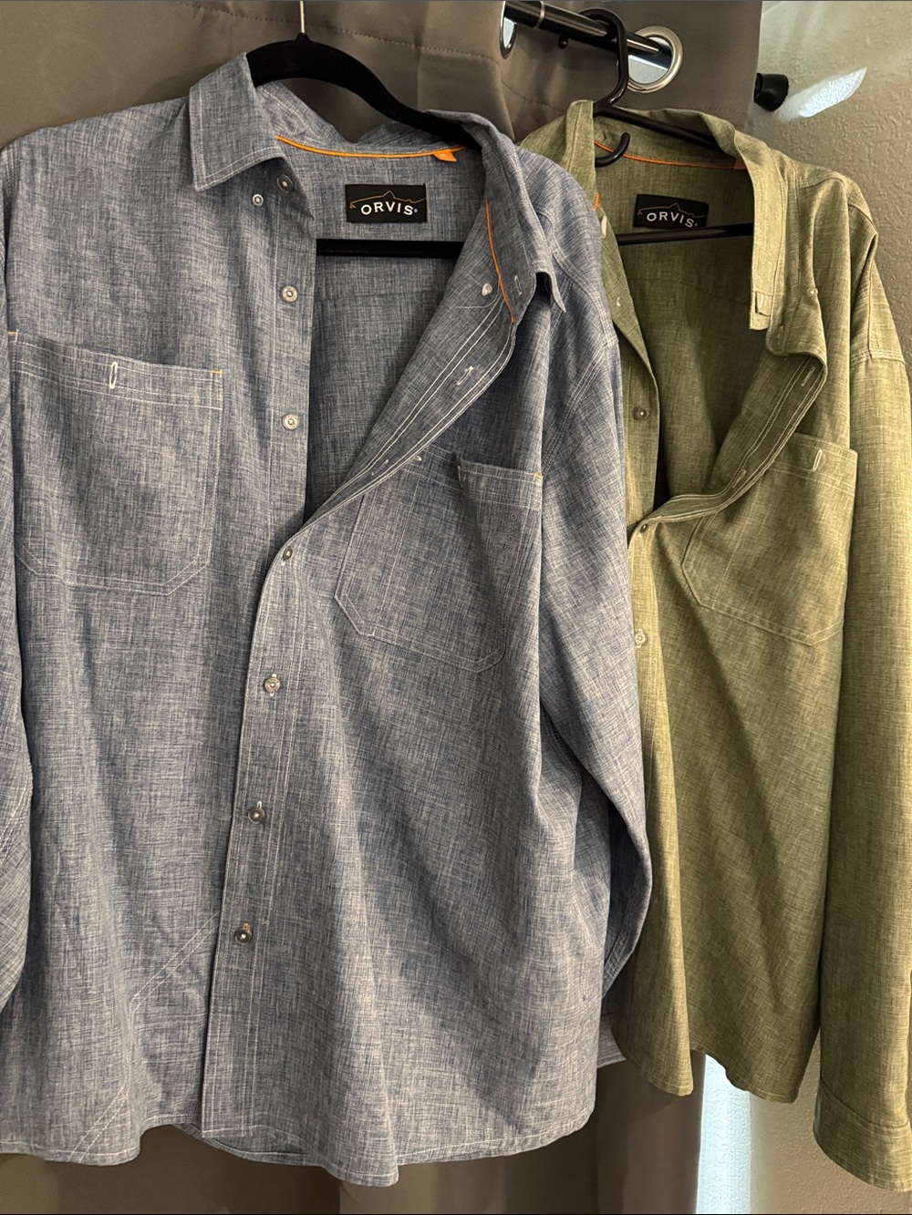 Two Orvis Men's Casual Button-Down Shirts - Blue and Olive Green